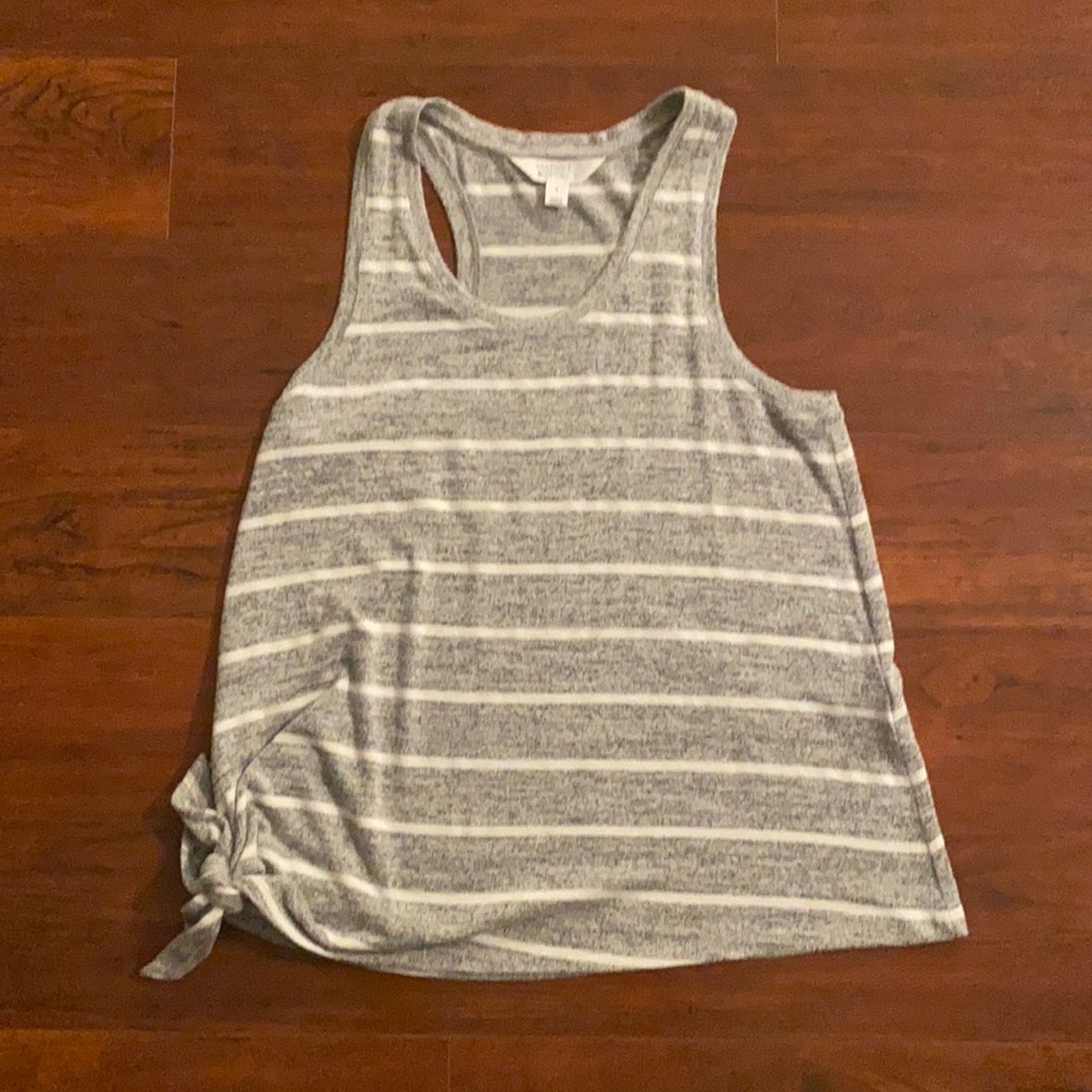 Market & Spruce Gray & White Striped Racerback Tank with Side Tie